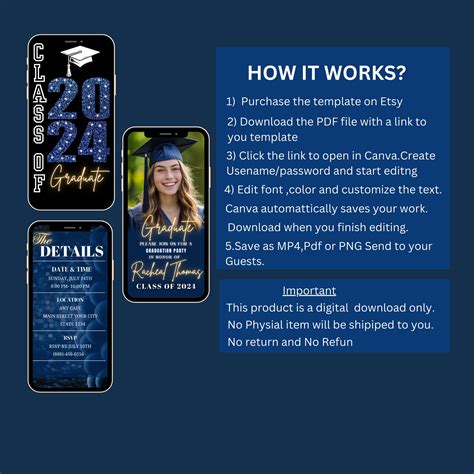 Navy Blue Graduation Invitation Party Class Of 2024 Grad Party Invitation Video Canva