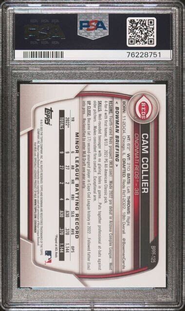 2023 Bowman 1st Edition Cam Collier BPPF 125 Cincinnati Reds PSA 10 EBay