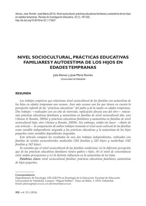 Pdf Nivel Sociocultural Pr Cticas Educativas Familiares Dokumen Tips