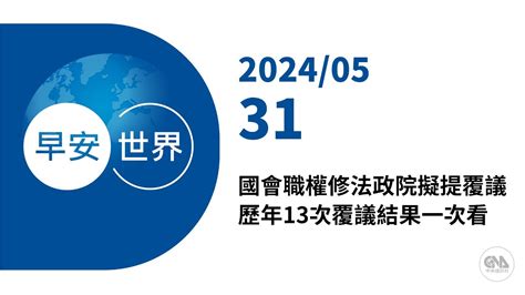 新聞摘要 2024 05 31》國會職權修法政院擬提覆議 歷年13次覆議結果一次看｜每日6分鐘 掌握天下事｜中央社 早安世界 Youtube