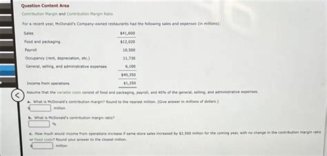 Solved Question Content Area Contribution Margin And Chegg