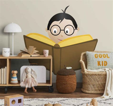 чтение мальчик дети стикер - TenStickers