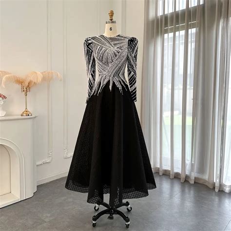 Luxury Black Short Muslim Evening Dress Elegant A Line Arabic