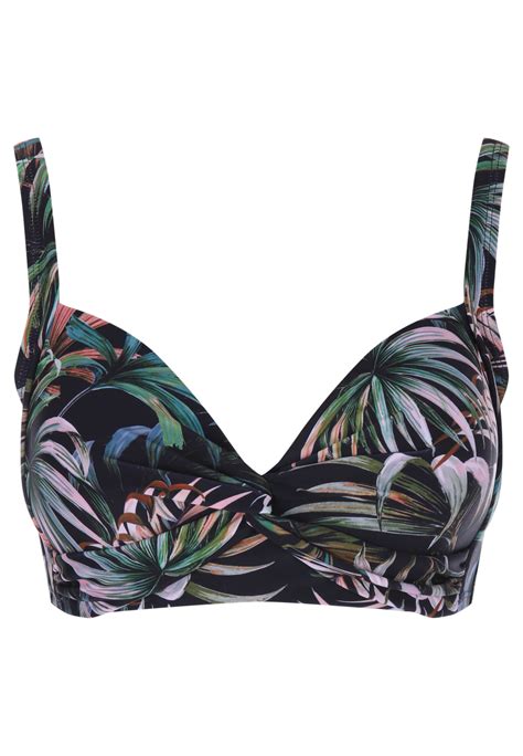 Womens Black Tropical Non Wired Bikini Top Peacocks