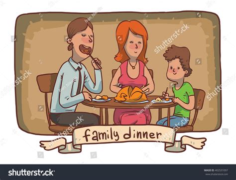 Vector Cartoon Image Frame Family Dinner Stock Vector (Royalty Free ...