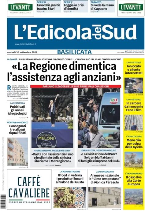 Le Prime Pagine Di Marted Settembre Wayglo Basilicata