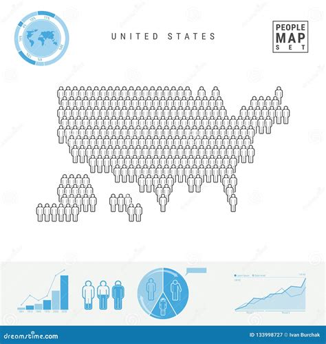 Mappa Dell Icona Della Gente Degli Stati Uniti Siluetta Stilizzata Di Vettore Di U S A Elementi