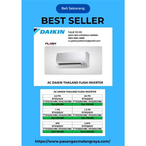 Jual Ac Daikin Thailand Flash Inverter 1 5pk Stkq35uv Ftkq35uvm4 Shopee Indonesia