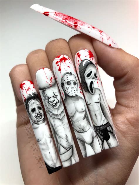 Horror Hotties Handpainted Halloween Nail Art Acrylic Nails Coffin