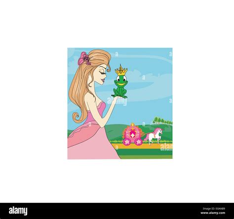 Beautiful Young Princess Kissing A Big Frog Stock Vector Image And Art