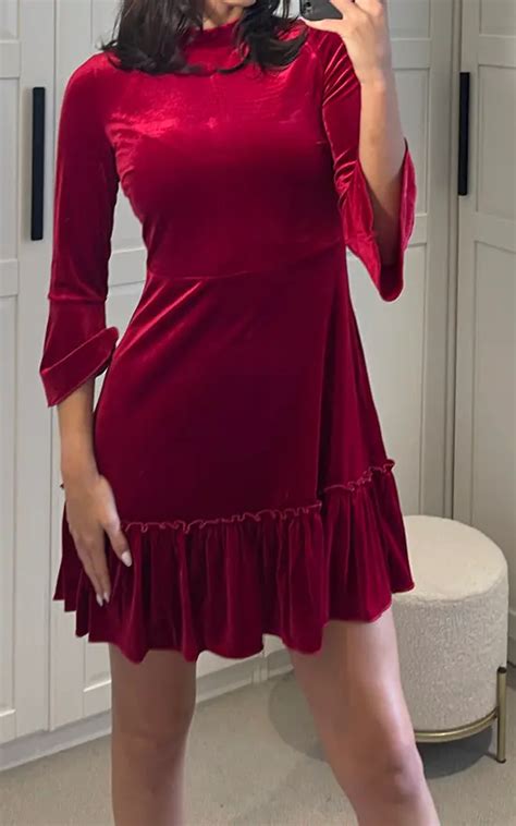 Velvet High Neck Skater Dress In Red Mela London Silkfred Us