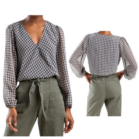 Francesca S Collections Tops Francescas Nwt Plaid Surplice Blouse