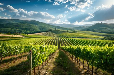 Landscape Photography Of A Vineyard Valley In Tuscany Italy Stock