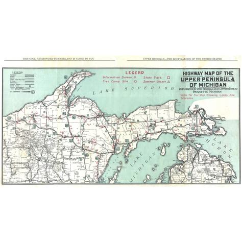 X In Laminated Highway Map Of The Upper Peninsula Of Michigan