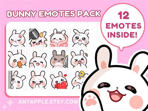 Cute White Bunny Twitch Emote For Streamer Bundle Discord Emote Kawaii