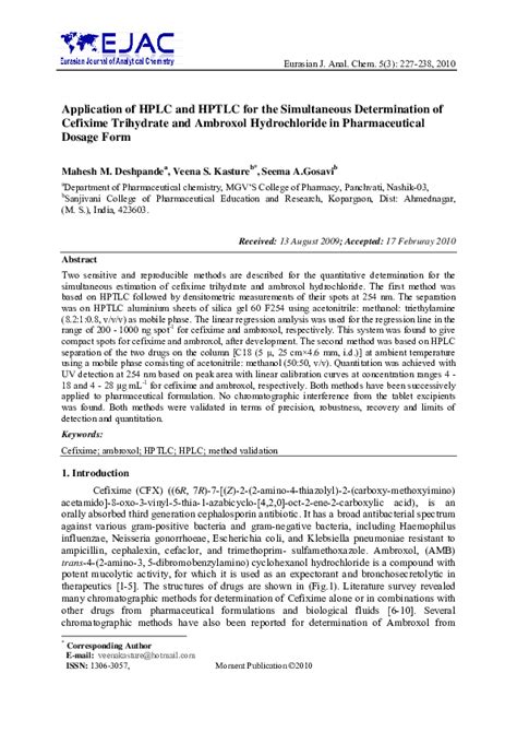 Pdf Application Of Hplc And Hptlc For The Simultaneous Determination