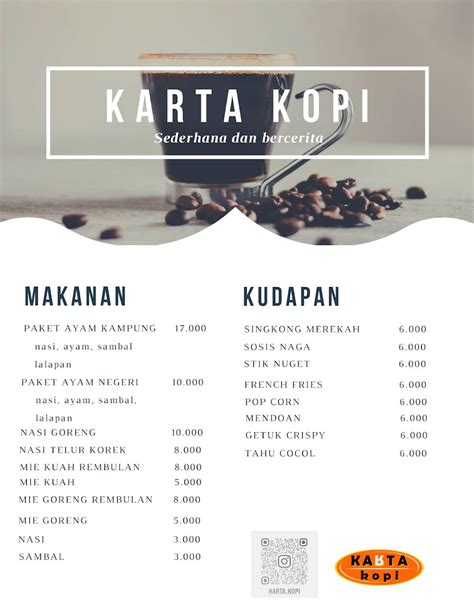 Carta Del Caf Karta Kopi X Shine Coffee Kedai Kopi Roastery Grogol