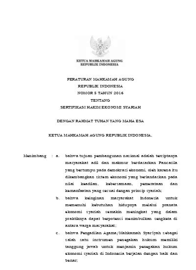 Peraturan Mahkamah Agung Republik Indonesia Nomor Tahun Tentang