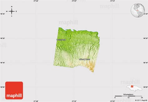 Physical Map of Trelawny, cropped outside