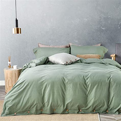 Amazon Jellymoni Green Washed Cotton Duvet Cover Set