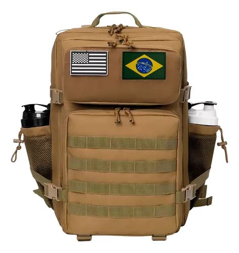 Mochila T Tica Camping Militar Litros Resistente Gua Ful Cor Tan