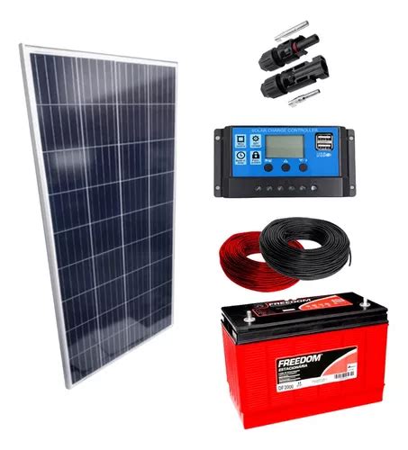 Kit Placa Solar W Controlador A Lcd Bateria Ah Cabos Mercadolivre