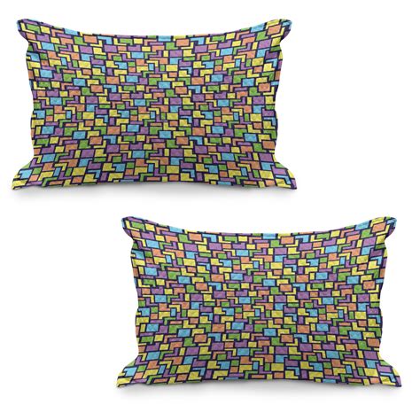 Geometric Quilted Pillowcover Set Of Colorful Composition With