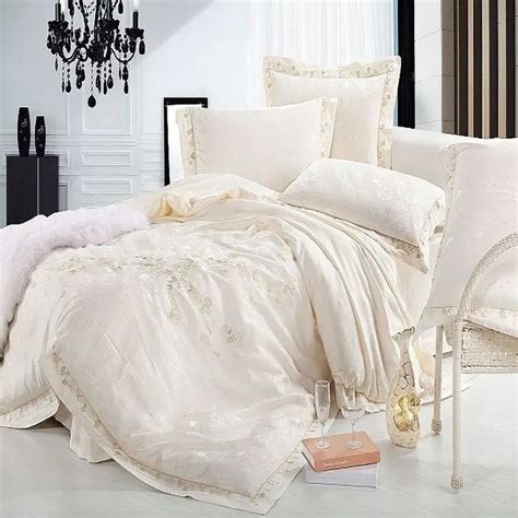 Jacquard Satin Bedding Set Luxury Pc Embroidered Princess Duvet