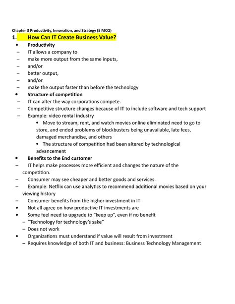 4 4chapter Summary Chapter 3 Productivity Innovation And Strategy