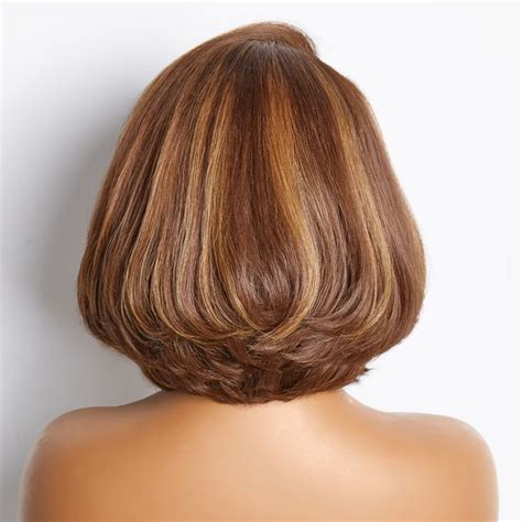 Toffee Brown Mix Blonde Layered Cut Bob Glueless X Closure Lace Wig