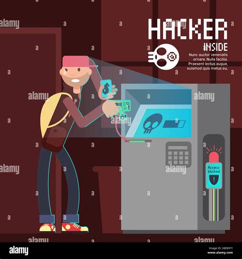 Computer Safety And Computer Crime Vector Concept With Cartoon Hacker