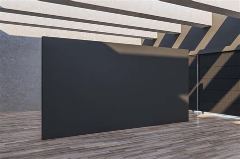 Premium Photo Modern Gallery Interior With Empty Black Wall