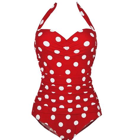 Red One Piece Swimwear Sexy Fashion Polka Dot 1950s Retro Swimsuit