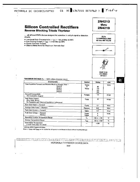 N Datasheet Pages Motorola Silicon Controlled Rectifiers