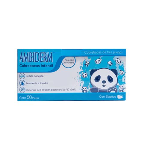 Cubrebocas Tres Pliegos Infantil Azul Con Pandas Pz Ambiderm