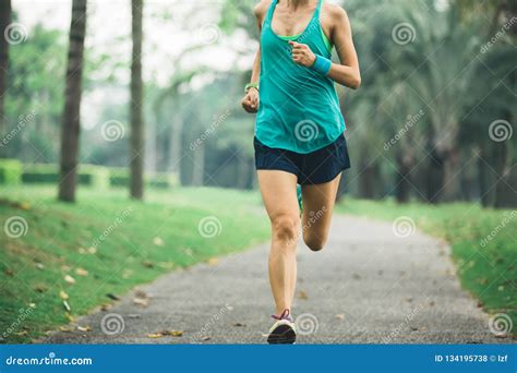 Woman Runner Running on Tropical Park Trail Stock Photo - Image of palm ...