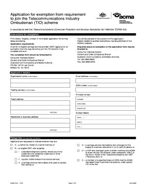 Fillable Online Acma Gov Form T012 Application For TIO Concession