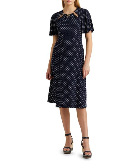 Lauren Ralph Lauren Polka Dot Short Sleeve Chain Embellishment A Line