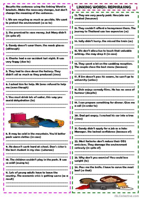 Linking Words Rephrasing Linking I English Esl Worksheets Pdf And Doc