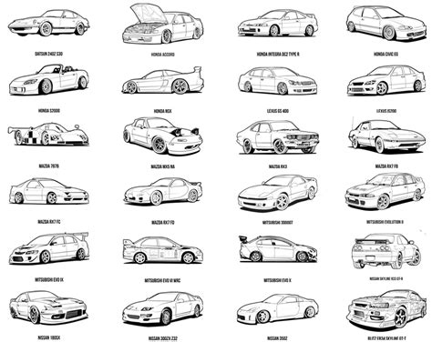 Jdm Car Coloring Book 62 Designs Digital Download Printable Book Pdf Etsy