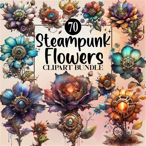 Png Watercolor Steampunk Flowers Clipart Steampunk Etsy