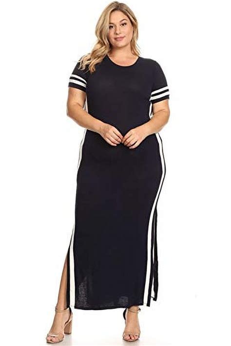 Sweetkie Striped Maxi Dress Short Sleeved Side Slits Plus Size