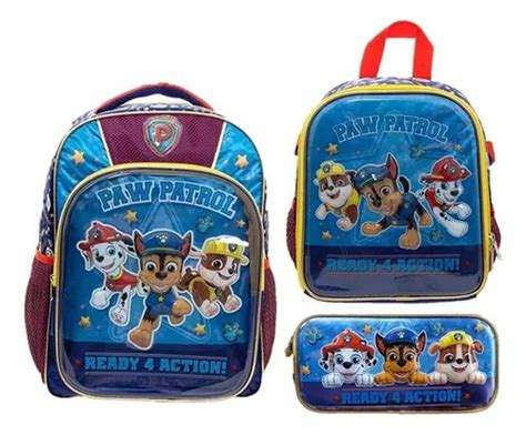 Set Mochila Lonchera Y Lapicera Escolar Grande Primaria Ruz Ni O Paw