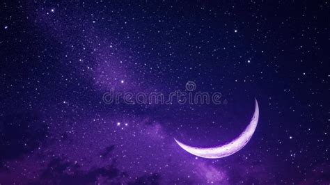 Enchanting Purple Night Sky with Crescent Moon and Stars Stock Image ...