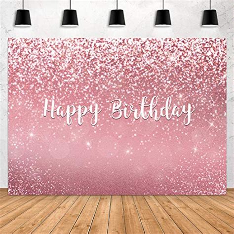 Aperturee Glitter Pink Rose Gold Happy Birthday Backdrop 7x5ft Sparkle Sweet 16th 30th 40th