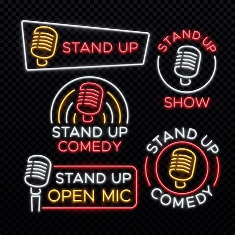 Premium Vector Stand Up Comedy Bright Neon Signs Comedy Stand Up Emblem