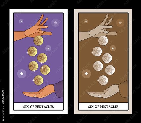 Vetor De Six Of Pentacles Tarot Cards A Generous Hand Giving Six