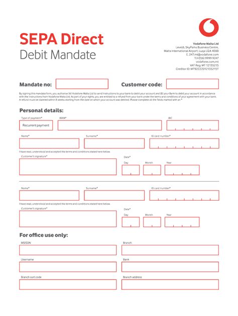 J173173 Vodafone Sepa Direct Debit Mandate Form Fill And Sign