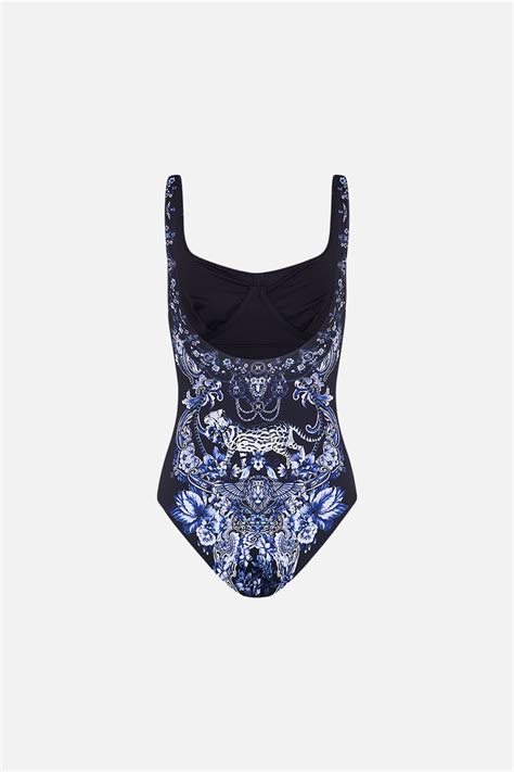 Delft Dynasty Blue Square Neck Swimsuit Designer One Piece Camilla