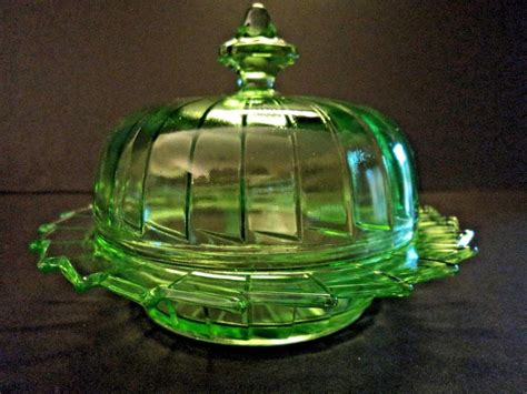 Vtg Jeannette Depression Glass Sierra Pinwheel Green Covered Cheese Butter Dish 1958724115